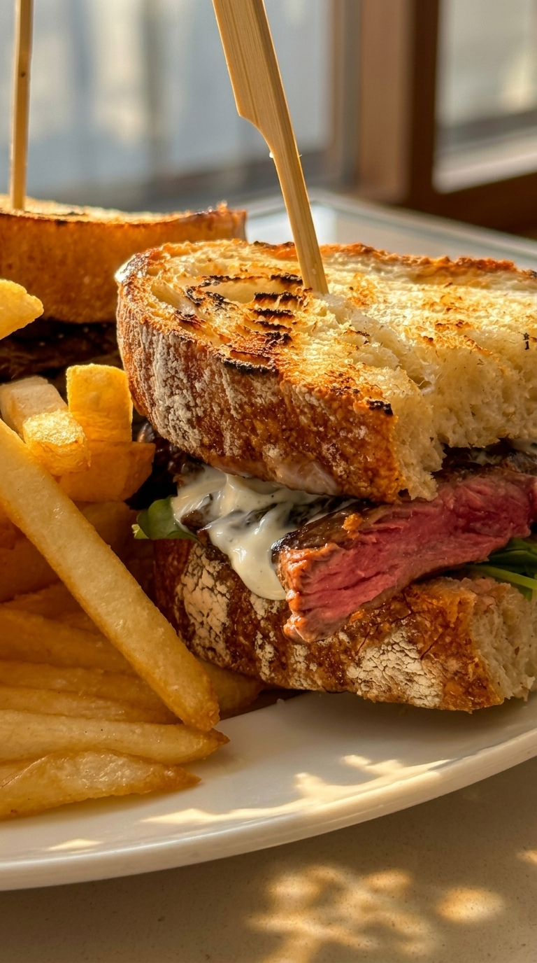 Steak sandwich at Carbon Beach Club